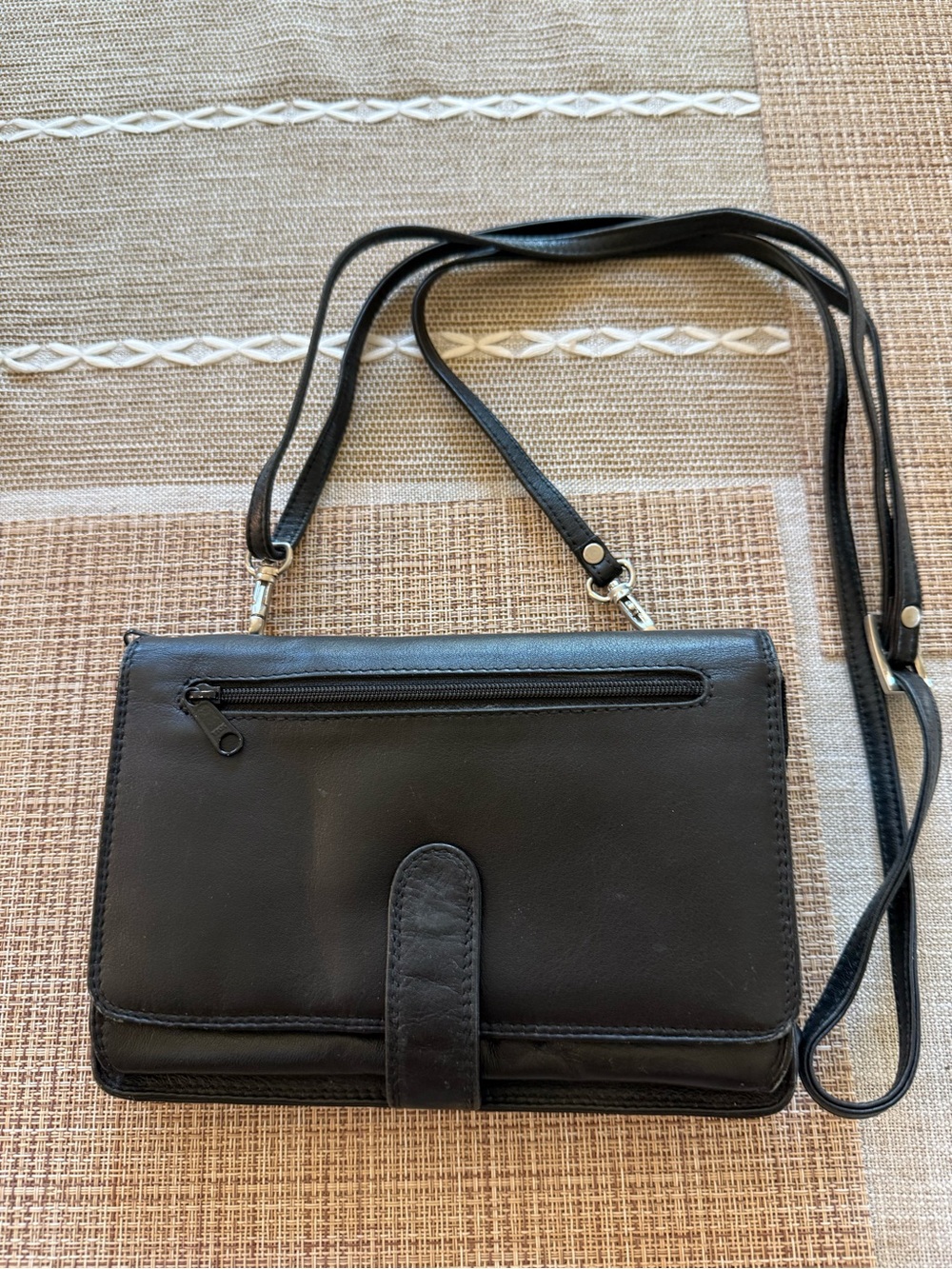 Vintage Derek Alexander Black Leather Crossbody Bag with Front Zip Pocket
